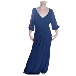 Maxi Long Dress navy blue Gown sheer sleeves Formal Prom dress Miss Cristina